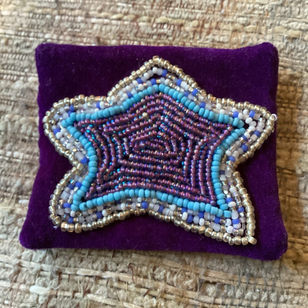 Boutique: Handcrafted Star Beaded Brooch - Purple and Blue - Picture 2 of 7